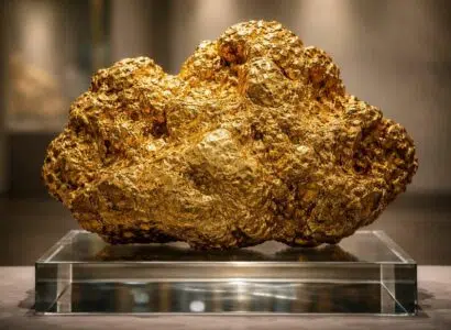 découvrez la splendeur unique de la plus grosse pépite d'or jamais exposée et laissez-vous émerveiller par sa beauté exceptionnelle.