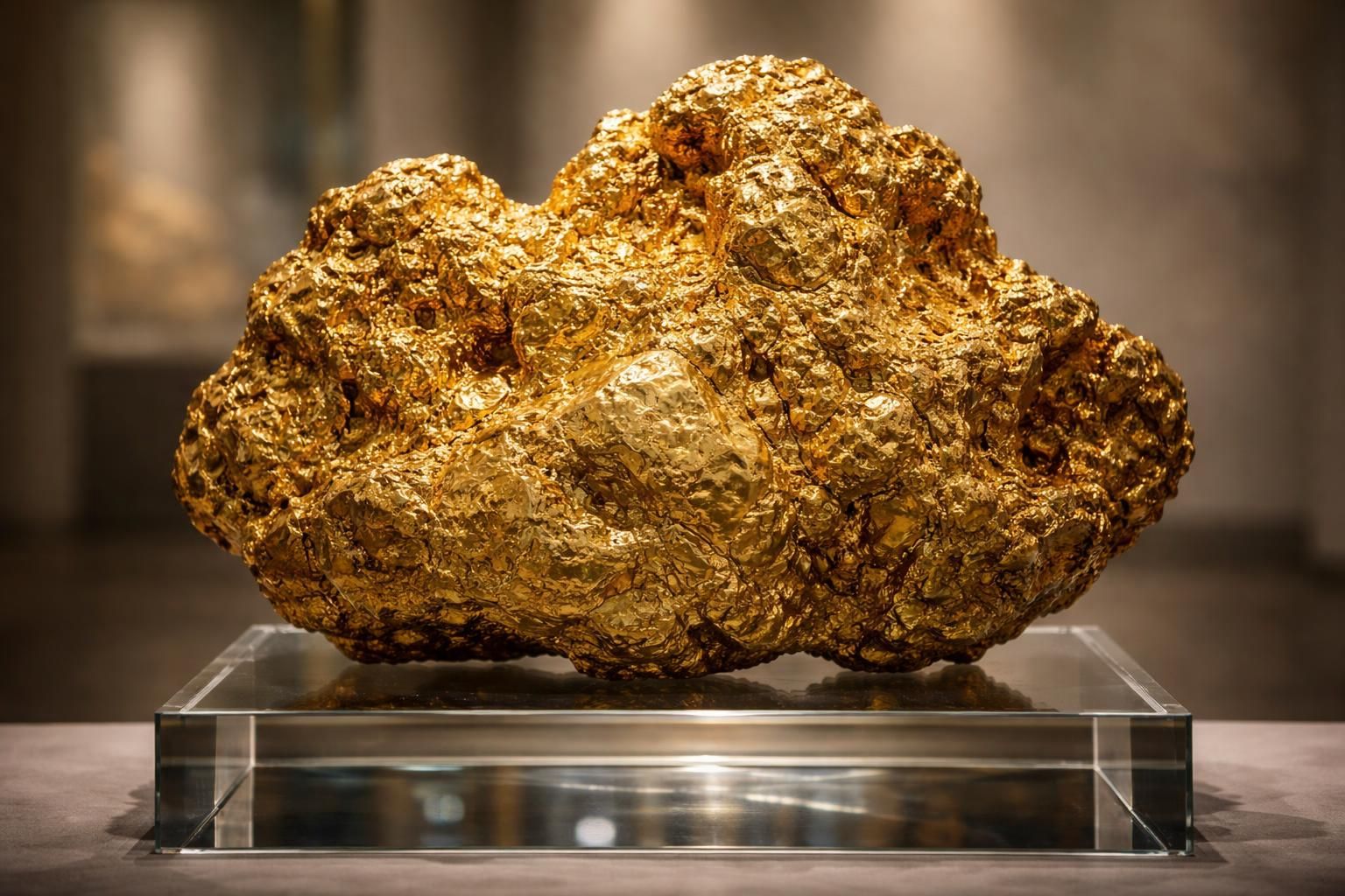 découvrez la splendeur unique de la plus grosse pépite d'or jamais exposée et laissez-vous émerveiller par sa beauté exceptionnelle.