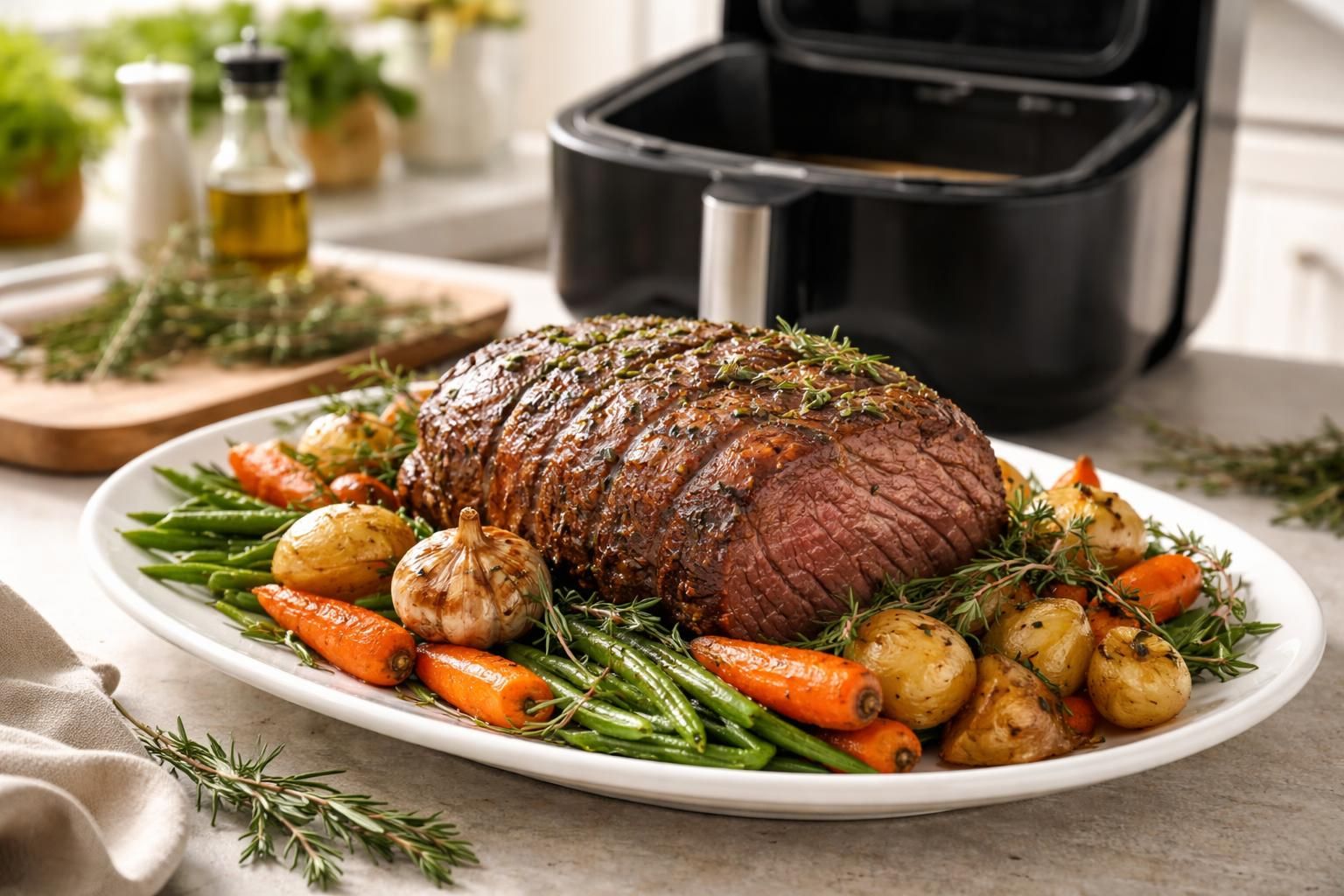 apprenez à préparer un rôti de bœuf tendre et savoureux à l'air fryer, pour des repas délicieux et faciles à réaliser qui impressionneront vos convives.
