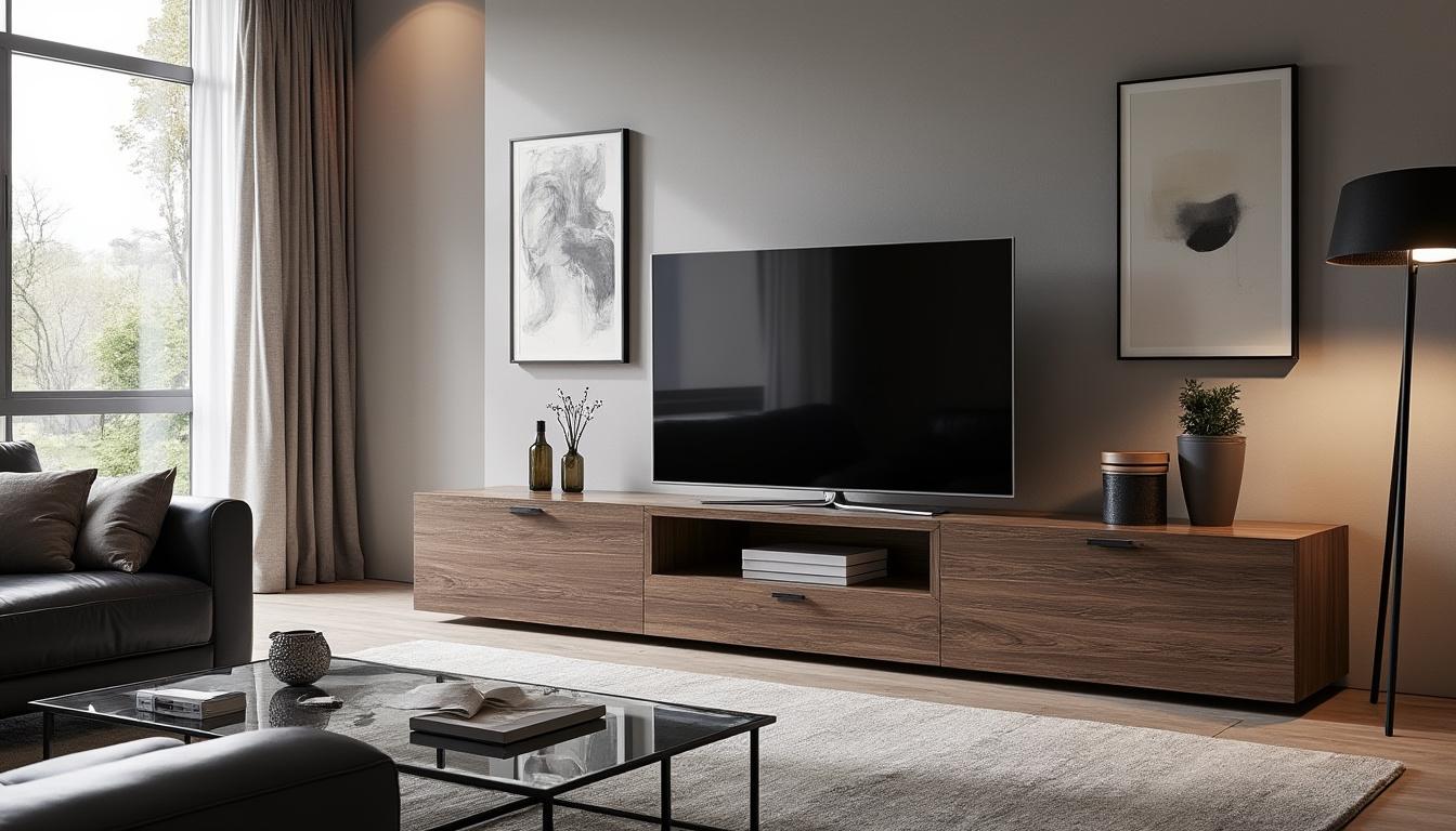 découvrez le meuble tv forum 9837patv en chêne dakota, une pièce maîtresse idéale pour les amateurs de design. alliant élégance et fonctionnalité, ce meuble apportera une touche moderne à votre intérieur tout en sublimant votre espace de divertissement.