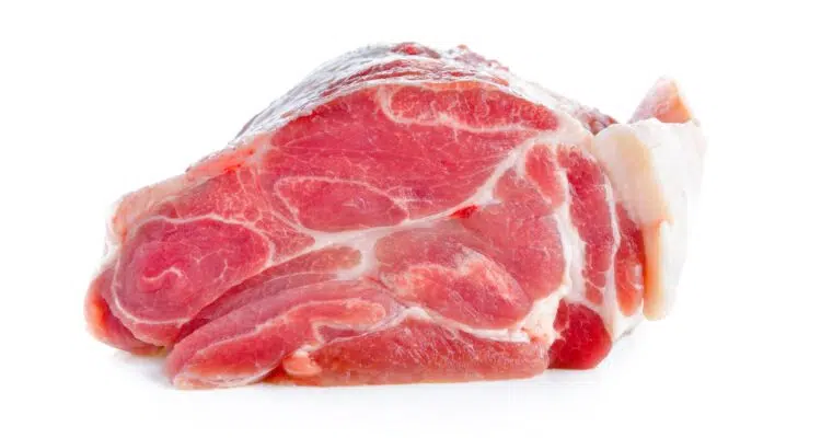 Meat, pork, slices pork on white background