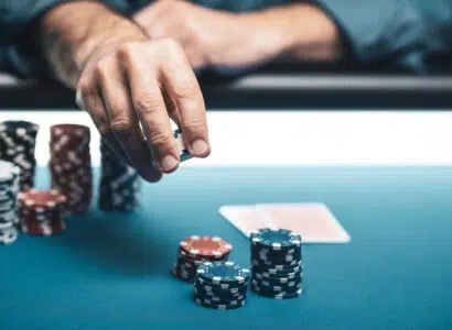 Successful player betting chips at casino