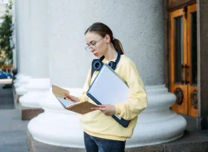 Time Management For Students, Student schedule, college students manage their day. Outdoor portrait