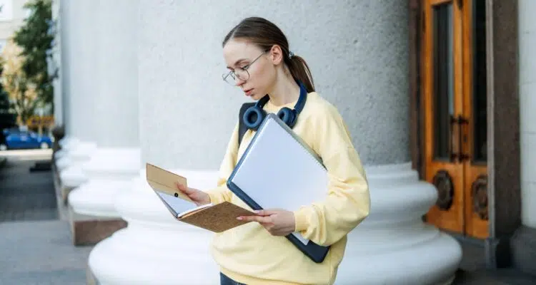 Time Management For Students, Student schedule, college students manage their day. Outdoor portrait
